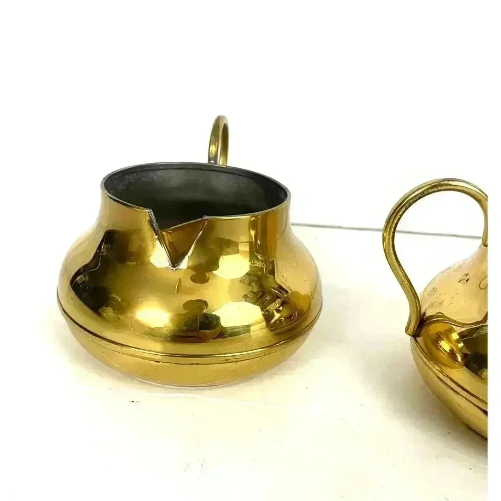 3 PC VTG Brass Pitcher Double‎ Handles Lidded Spout Made in Holland MCM